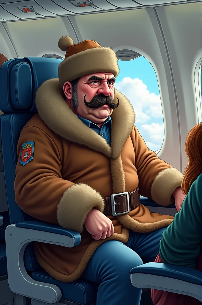 Create an illustration for a joke about a Russian on a plane.