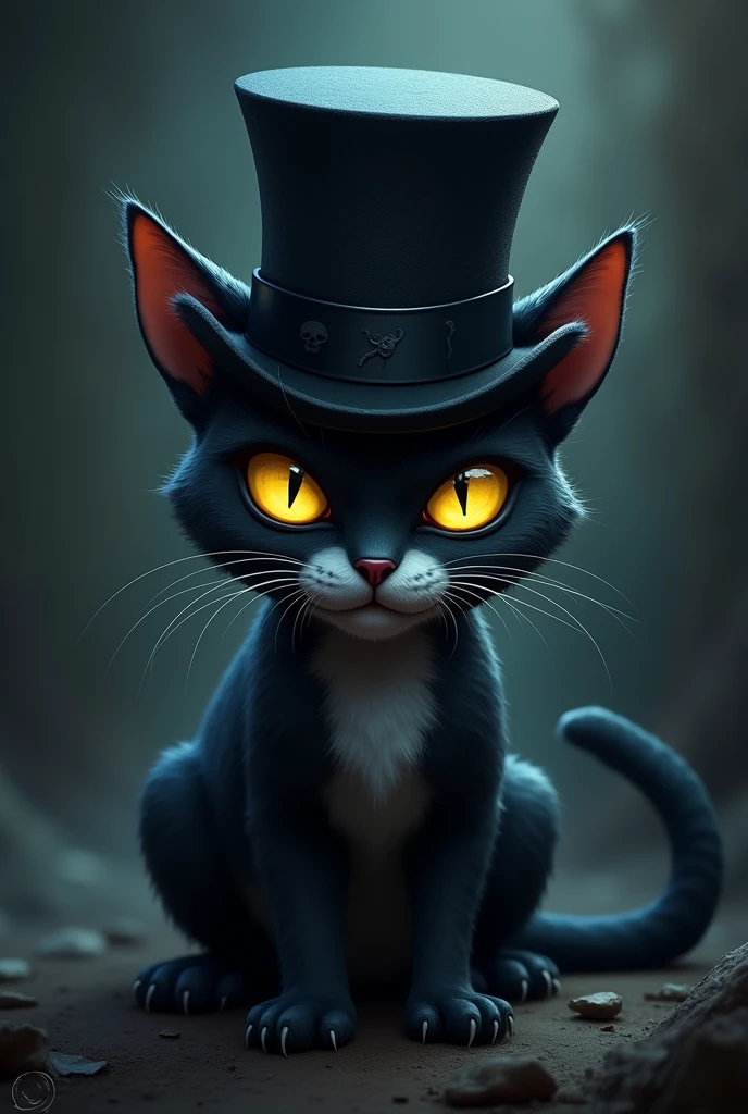 make a image of a cat using a top hat, in emoji formact
make him less cute, more dangerous