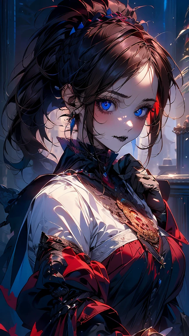 ((best quality)), ((masterpiece)), (detailed), perfect face, hand drawn style, hand painted style, watercolour, sketch, a knight, white background, plain background, Bloodborne inspired, tatty Bloodborne attire, occult aesthetic, occult, tatty red and white clothing detailed and intricate steampunk and detailed gothic lolita (with a hood), long coat, (thigh high flared socks), Complex laced boots, Fluttering lace flared long knee length dress with frilly petticoats, long dress, knee length dress, pleated petticoats, lolita dress, petticoats gothic lolita aesthetic, small breasts, (flat chest:1.1), (((( Highly detailed face))), small thin nose, Small thin lips mouth, (((Very sharp focused eyes))), very long eyelashes, ((dark hair)), ((ponytail, thick ponytail, heavy ponytail)), white background, Very dramatic and cinematic lighting, tatty damaged old red and white clothing, full body, whole body, body, cosmic horror, grim dark, (Gothic Horror:1.7)