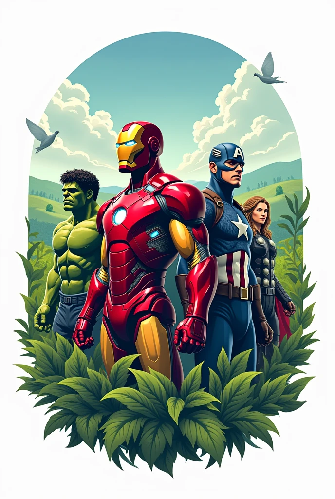 can you make me a logo themed that comprises Agricultural and biosystem engineering and the characters of Avengers