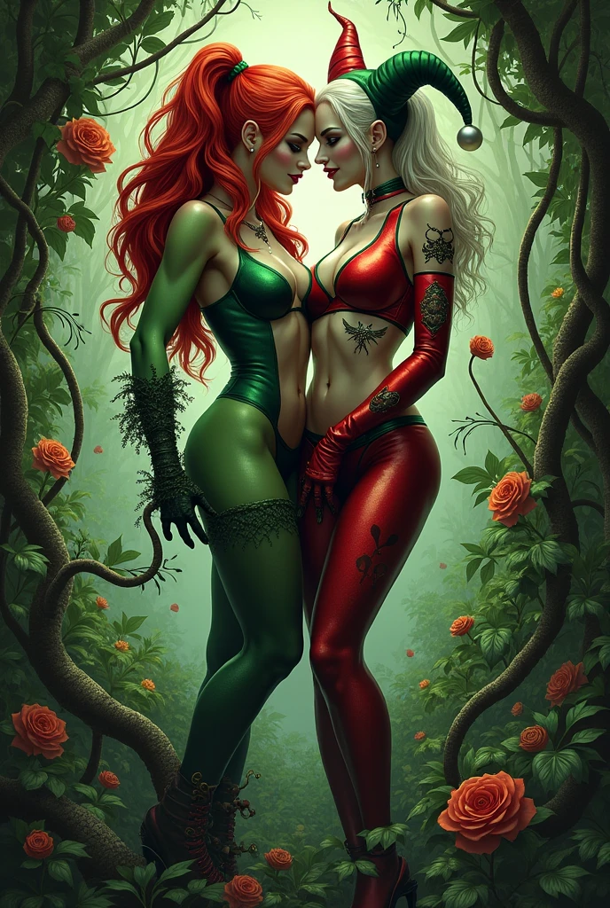Poison ivy girl and Harley Quinn in vines