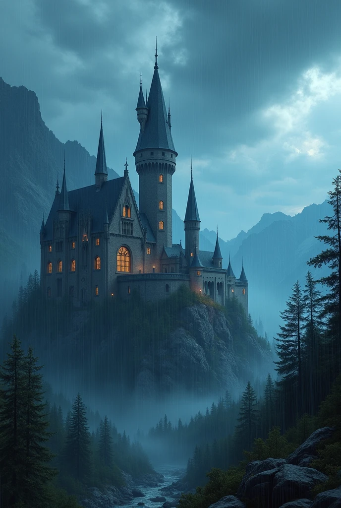 Blue Castle with Rain Clouds at