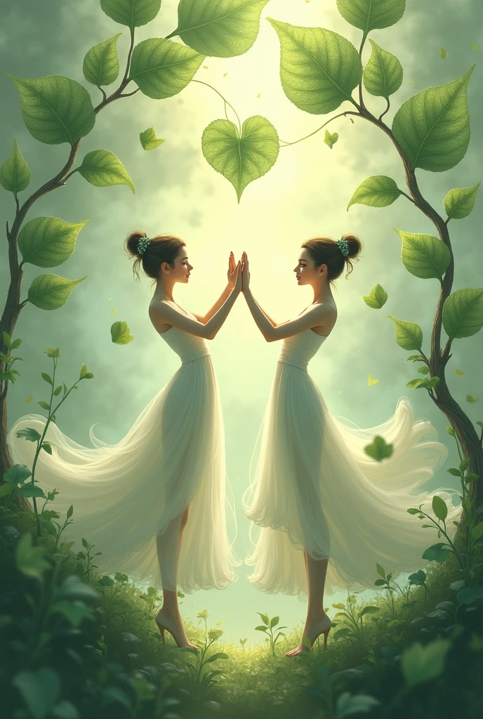 Personified leaves、Two people in symmetry