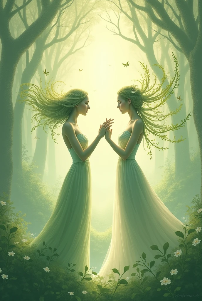 Personified leaves、Two people in symmetry