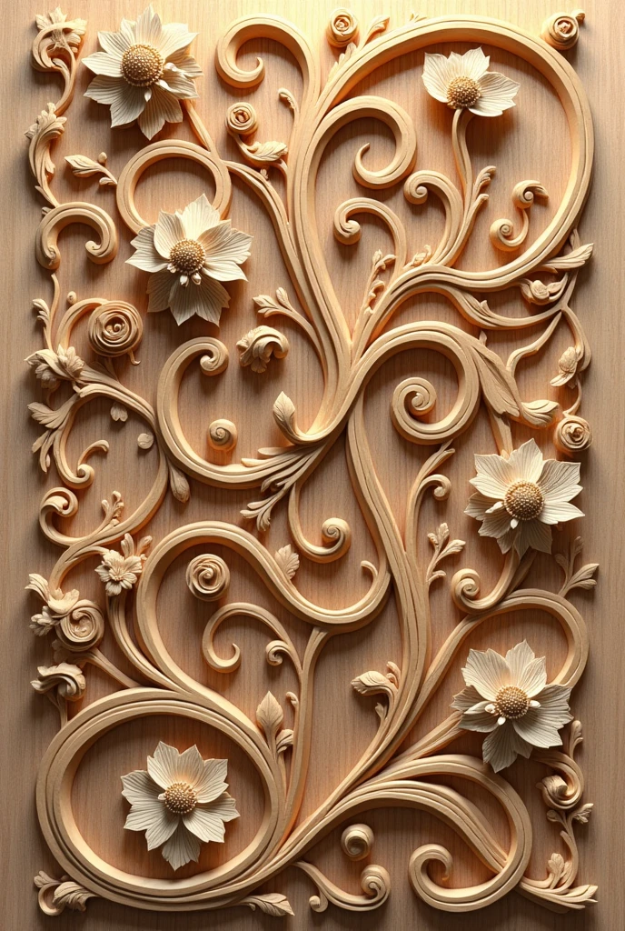 Line art carved ornamentals wood relief