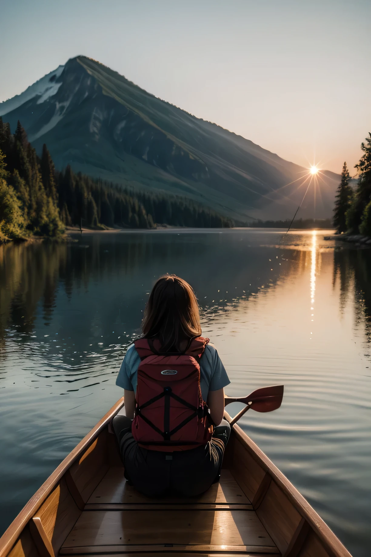 A person watching the sunset from atop a canoe