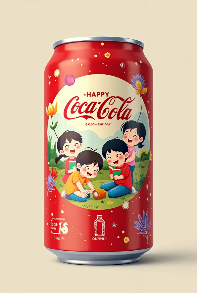 A label for a 250ml Coca-Cola can that references Children's Day