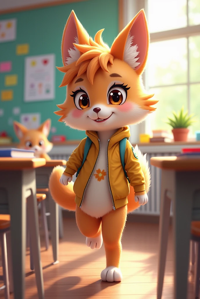 Draw a furry girl at school 