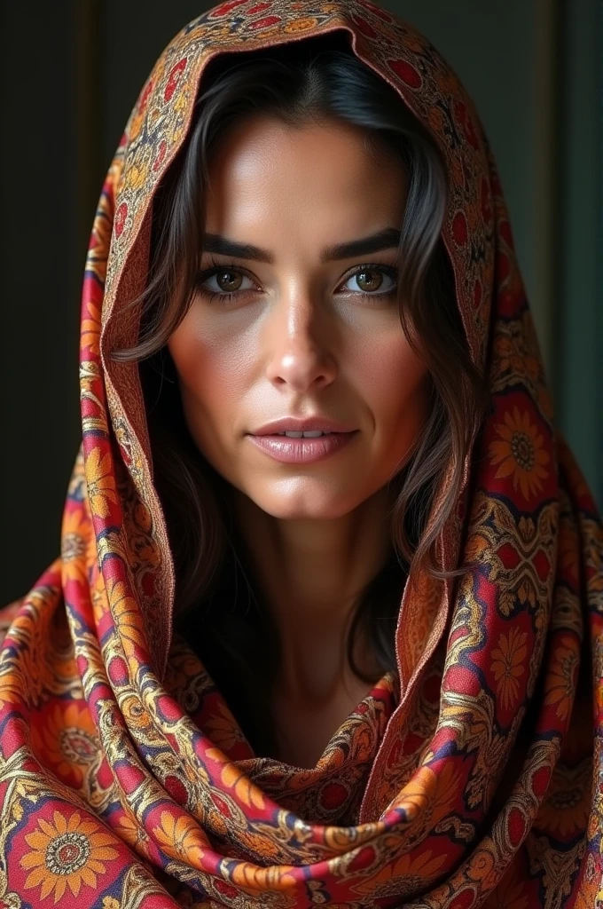 (Open your legs:1.0)high resolution, masterpiece,Highest quality, Ultra HD,Very beautiful Arabic silk shawl ,Long eyelashes, Dark smokey eyes,48 years old,Beautiful ripe,Blushing