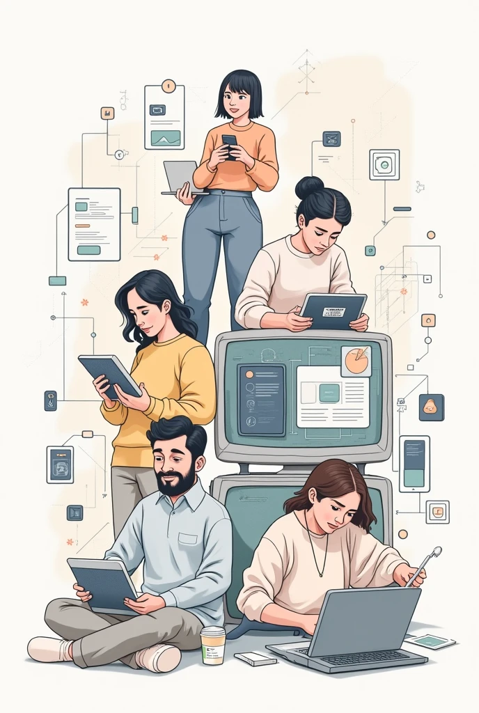 Digital drawing sketch about applications on how different media affect our daily life 