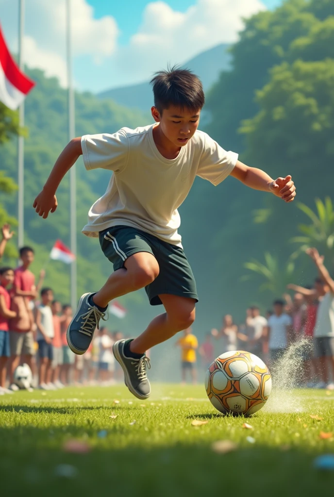 Dribbling the ball using a bottle for the Indonesian August competition