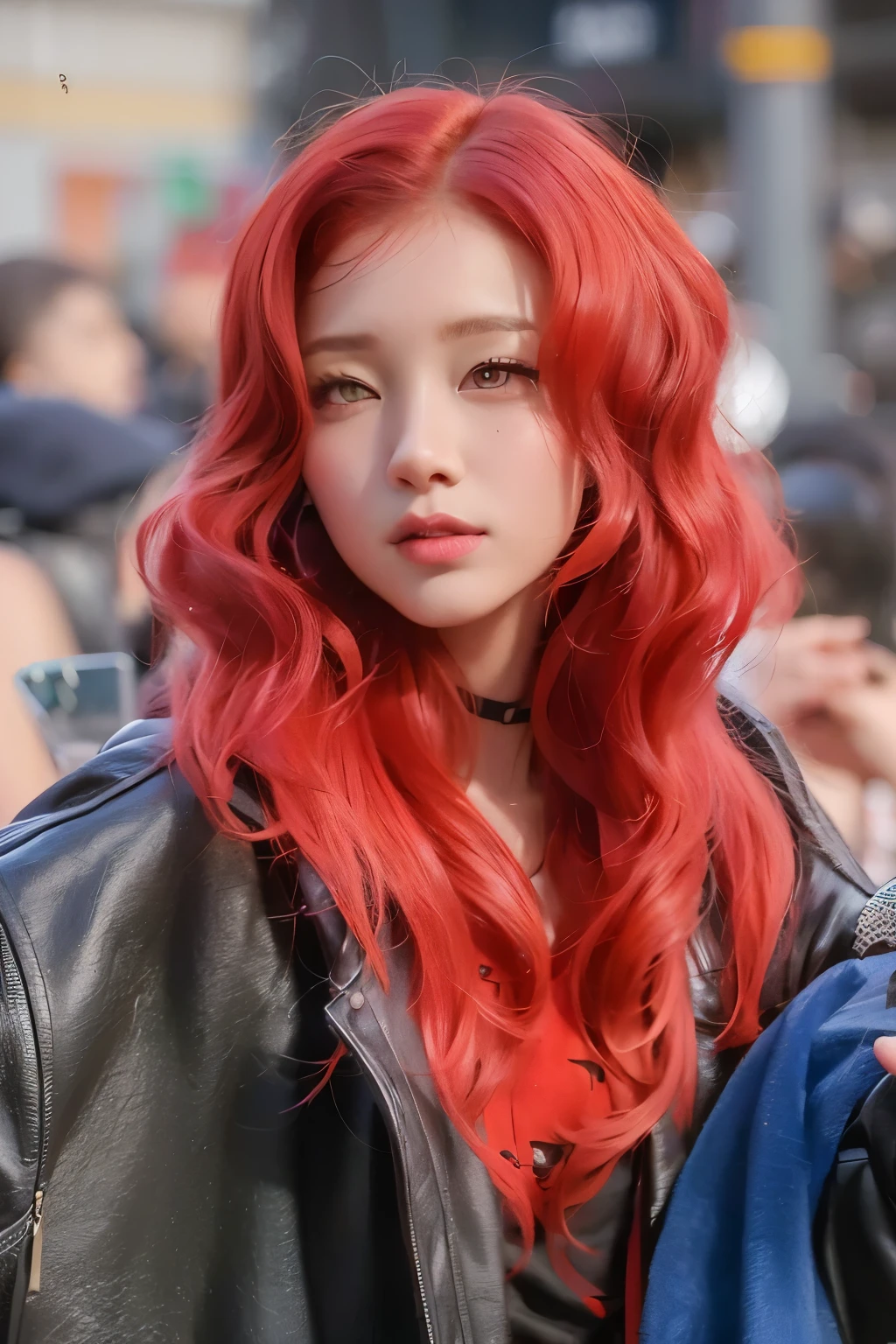 Arape, the red-haired girl, wearing a black jacket and a blue jacket, Arape, the girl with curly red hair, wearing a black jacket and a blue jacket, she has red hair, Arape, the girl with long red hair, wearing a black jacket and a blue jacket, With red hair, Josh de Blackpink, Seon Yun-ju, Arape, the girl with long, reddish-orange hair, wearing a black jacket and a blue jacket., red dyed hair, Arape, the girl with long wavy red hair, wearing a black jacket and a blue jacket, Retrato de Josh de Blackpink, Bright red, Arape, the red-haired girl, with long red hair, wearing a black jacket and a blue jacket, BLACKPINK's Index