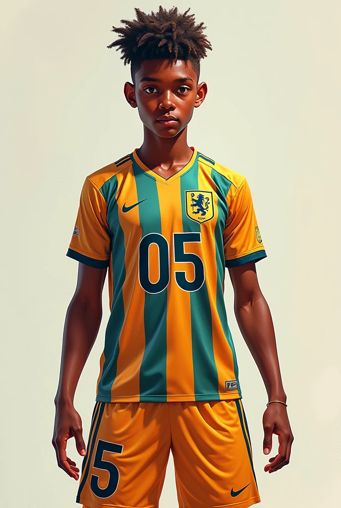 Footballer boy whose name is Vashu and gersy no is 05 from back side and his skin tone is coloured