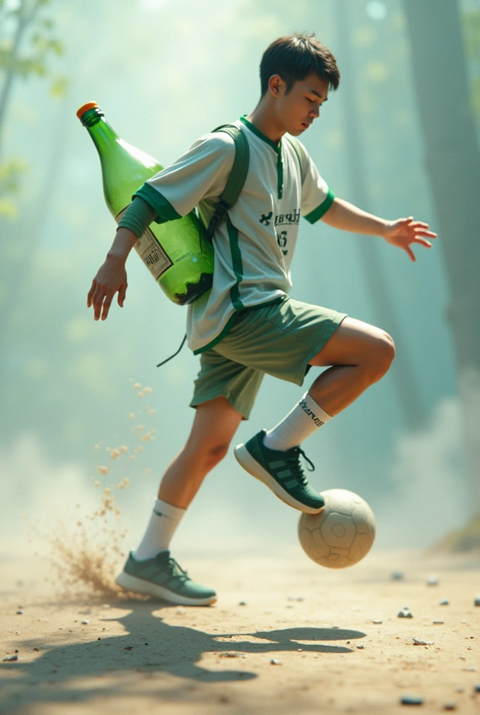 Dribbling a ball using a bottle tied to your back until the bottle hovers around your knees so that the bottle that dribbles the Indonesian augustusan competition