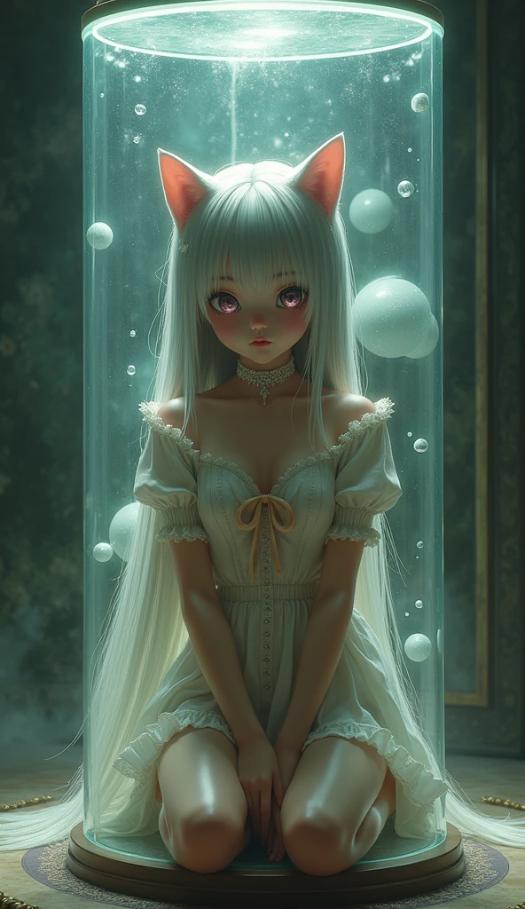{{{{{3,318 trillion pixels high resolution, nsfw, Realistic scenery and lovely girl, In this scene the heroine is chosen as a human pillar and sealed in a kneeling posture with her legs spread in an M-shape where she is raped endlessly while staring blankly into the void, A full whipped deep cleavage rapidly emerged, the charm she exudes spurs forces her to lift her legs and open her legs and continues to fuck, thicken the lips look pretty, Boobs are fluffy and bouncy, Tits that get rounder bigger her deep tight cleavage}}}}},{{{{{She thinks she is a cat, Cat gestures, Cat-like hands adorably asking for candy above her head, white cheeks, The moment when the eyes of the heroine's girl are replaced with kaleidoscopic irises, magical in a romantic Cylindrical crystal herbarium showcase filled with oil, Herbarium-soaked her tits become so plump that they break the blouse of an even smaller-sized girl and her hair grows longer and sexier while she still looks like a girl, Cuteness preserved forever shining in exchange for life from her, wearing cute ribbon blouse and skirt, frills scrunchie on her wrist, her beautiful slender underbust, slender curvy cute waistline, an lewd fetish for lips and necks and waistlines, her clearer nip line from underbust to hips, gloomy straight wig, thick vivid lips}}}}},{{Extremely detailed}},{{{{{heroine girl's Sexually unused body with pure and innocent aura}}}}}