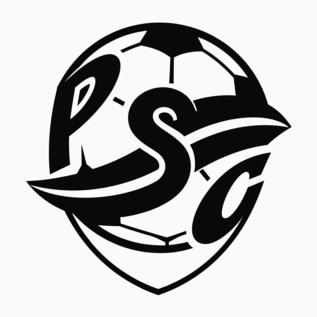 a football logo with the letters PSC in black and white
