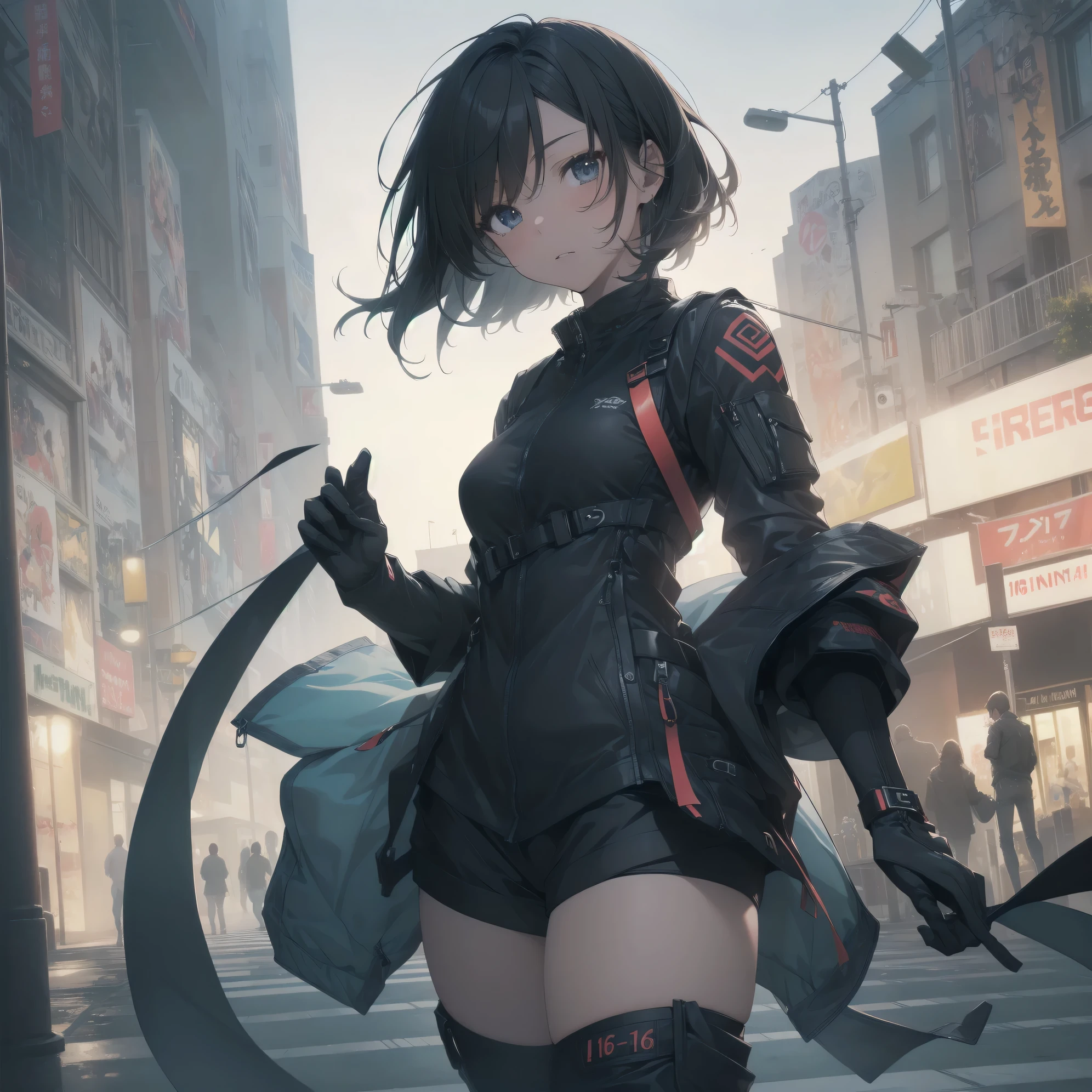 ultra-absurdres-Top quality by artist God, ultra-detailed, high resolution, anime moe artstyle, best anime 8k konachan wallpaper, pixiv contest winner, pool:2810, perfect anatomy,break, 1girl, (Please draw a girl dynamic action to skyscraper alone. )break,(Solo,little female, -yeld:1.Full limbs, complete fingers, cyberpunk, (very short hair), pixie cut, medium breasts, beautiful (well-shaped) breasts, groin, butt, small black eyes, beautiful detailed eyes, well-proportioned iris and pupils, expressive eyes, highres detailed hair, expressionless, bodysuit, plugsuit, (Detailed Lighting), (Detailed background), in the cityscape. break,super detailed skin, Best sexual lighting powered by famous artist, 8k,beauty illustration,photoshop_(medium),very aesthetic,break,((artist:izumi_tsubasu )), artist:clamp ,artist:carnelian ,artist:kantoku ,