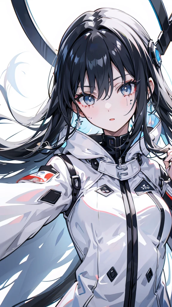 Exquisite facial features,girl in white coat,Bright eyes,Black long hair,cute,超high-definition,Clarity,high-definition