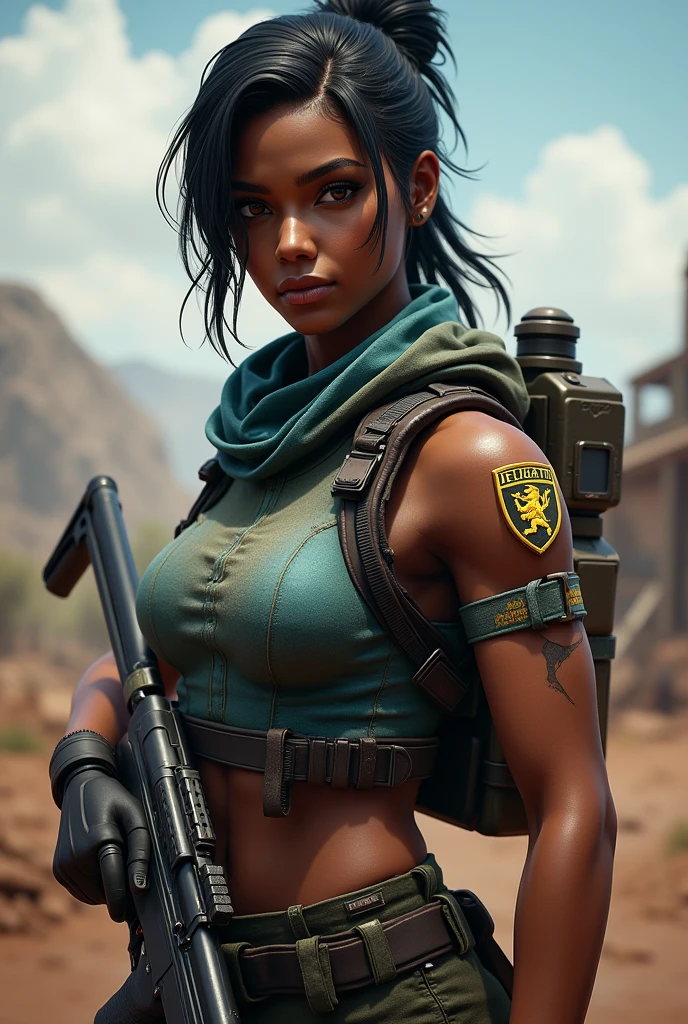 Female darkskin pubg character
Put "Delgato" on her arm sleeve