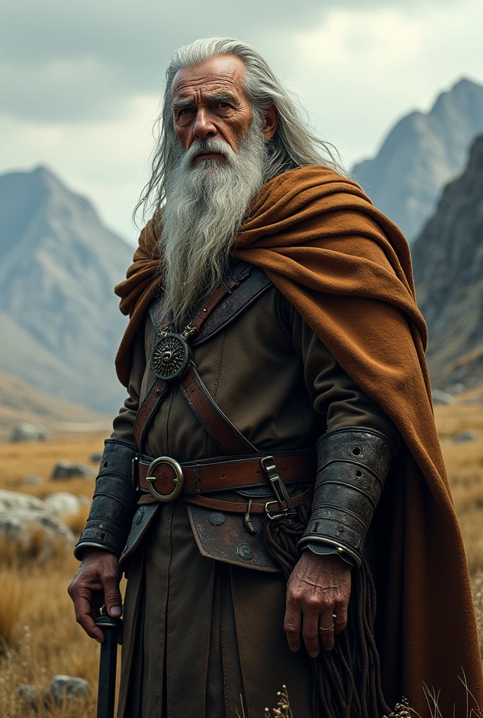 Man of Gondor, old man with hair to his shoulders, grey beard and long face.