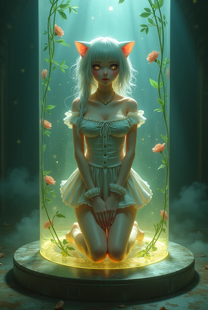 {{{{{3,318 trillion pixels high resolution, nsfw, Realistic scenery and lovely girl, In this scene the heroine is chosen as a human pillar and sealed in a kneeling posture with her legs spread in an M-shape where she is raped endlessly while staring blankly into the void, A full whipped deep cleavage rapidly emerged, the charm she exudes spurs forces her to lift her legs and open her legs and continues to fuck, thicken the lips look pretty, Boobs are fluffy and bouncy, Tits that get rounder bigger her deep tight cleavage}}}}},{{{{{She thinks she is a cat, Cat gestures, Cat-like hands adorably asking for candy above her head, white cheeks, The moment when the eyes of the heroine's girl are replaced with kaleidoscopic irises, magical in a romantic Cylindrical crystal herbarium showcase filled with oil, Herbarium-soaked her tits become so plump that they break the blouse of an even smaller-sized girl and her hair grows longer and sexier while she still looks like a girl, Cuteness preserved forever shining in exchange for life from her, wearing cute ribbon blouse and skirt, frills scrunchie on her wrist, her beautiful slender underbust, slender curvy cute waistline, an lewd fetish for lips and necks and waistlines, her clearer nip line from underbust to hips, gloomy straight wig, thick vivid lips}}}}},{{Extremely detailed}},{{{{{heroine girl's Sexually unused body with pure and innocent aura}}}}}