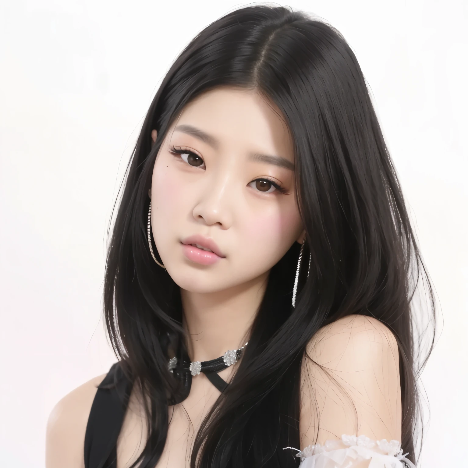 A close-up of a woman with long black hair wearing a chokehold., Jinyoung Shin, Jaeyeon Nam, Heonhwa Choi, resin drainage, jimin park, common ratio, Lee, Ji - Eun, Lee, Ji - Eun, Retrato de Josh de Blackpink, Chassis, Blackpink&#39;s Roseanne Park, Josh de Blackpink, Portraits of Korean female idols