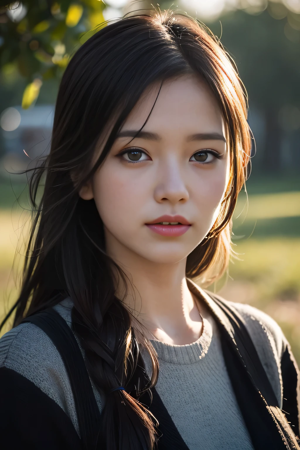 1 Girl, Miss, masterpiece, best quality, best quality, light, (Volumetric Lighting), Extremely detailed CG unity 8k wallpaper, Focus, 8k wallpaper, Extremely detailed, Surreal, Reality, Clear focus, absurd, (Human Development Report:1.3), (High contrast), photo, Detailed and complex, Instagram, portrait, Very detailed, number, Art Station, Concept Art, Smooth, Clear focus, illustration, Large Breasts, Wear a knitted vest.