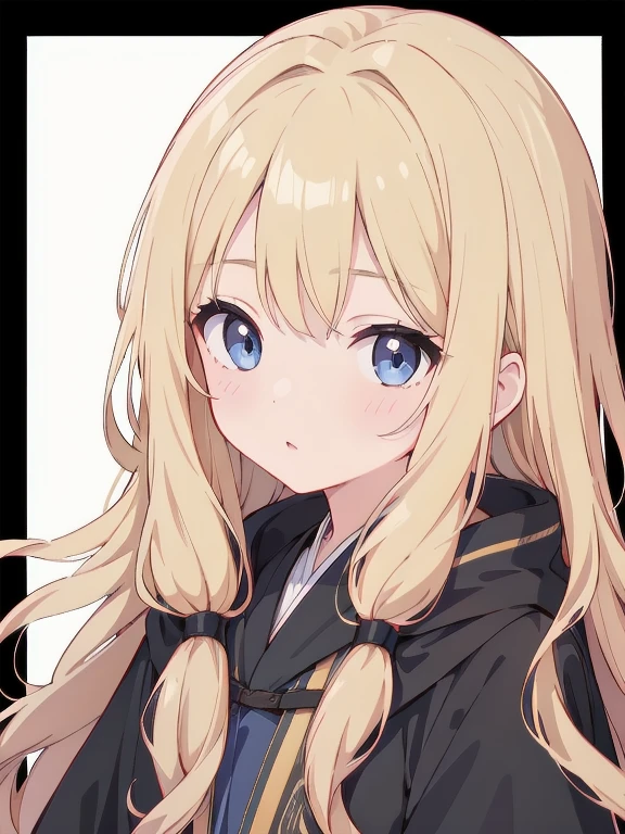 Highest quality、Ultra-high resolution、Highly detailed face、Eye highlights、A girl of about twelve, still with a touch of childishness、Long wavy blonde hair、Black Robe、Wizard&#39;s Hat、Outstretched Hand、Magic Light、smile