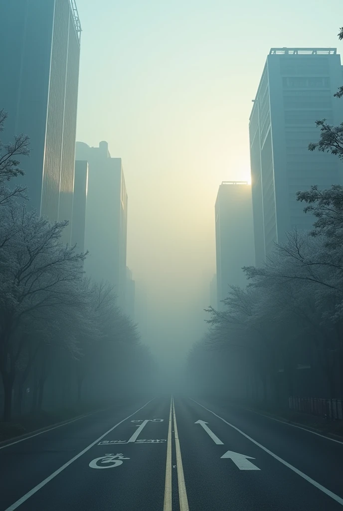 Mysterious Fog, Tokyo at dawn, hot summer, station rotaries, giant bladeless circulators placed to cool the city, dancing frost, scenery shaking due to temperature differences,