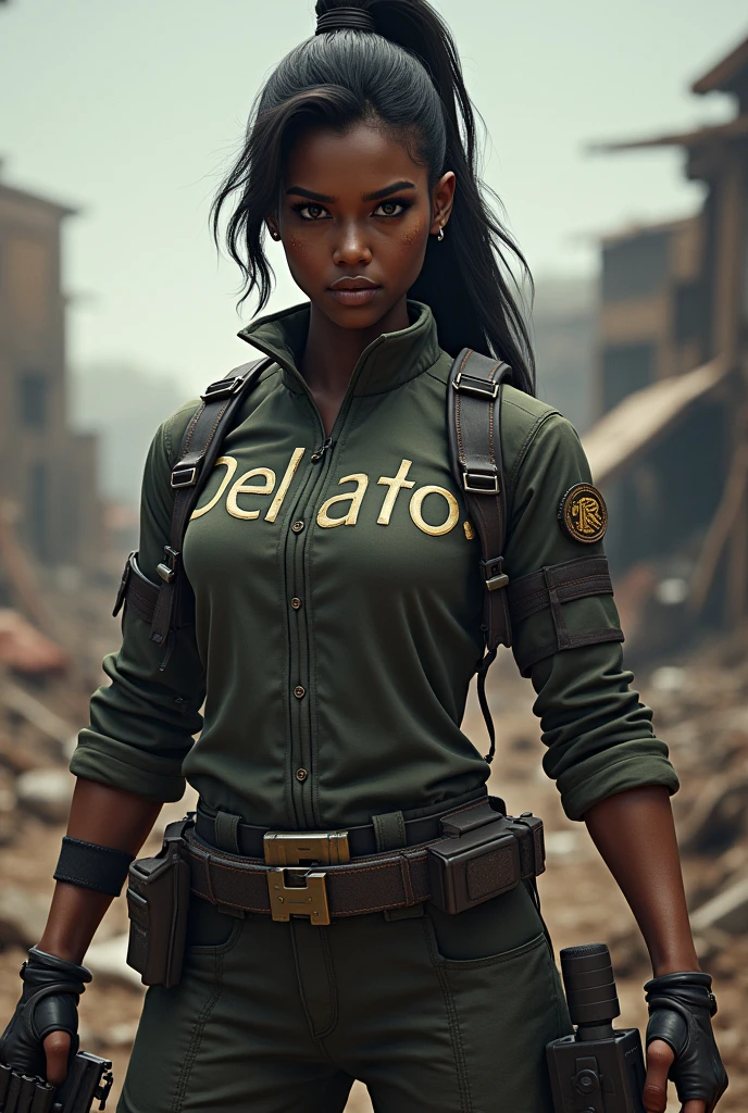 Female darkskin pubg character 
Put the word "Delgato" on her 