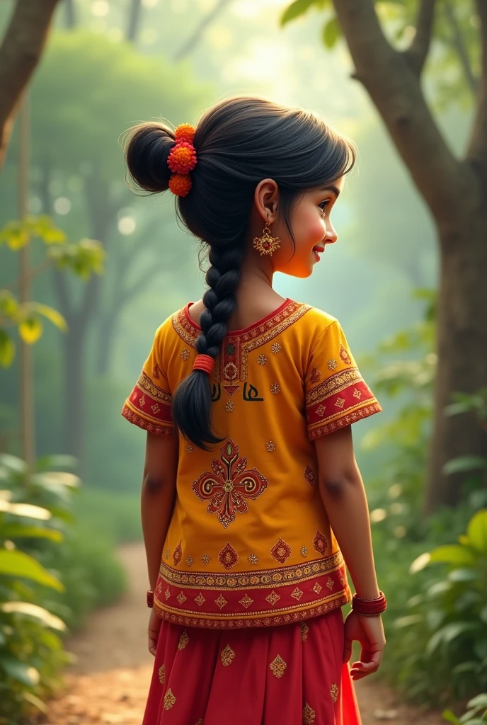 A girl in Indian t shirt back with written sidhu