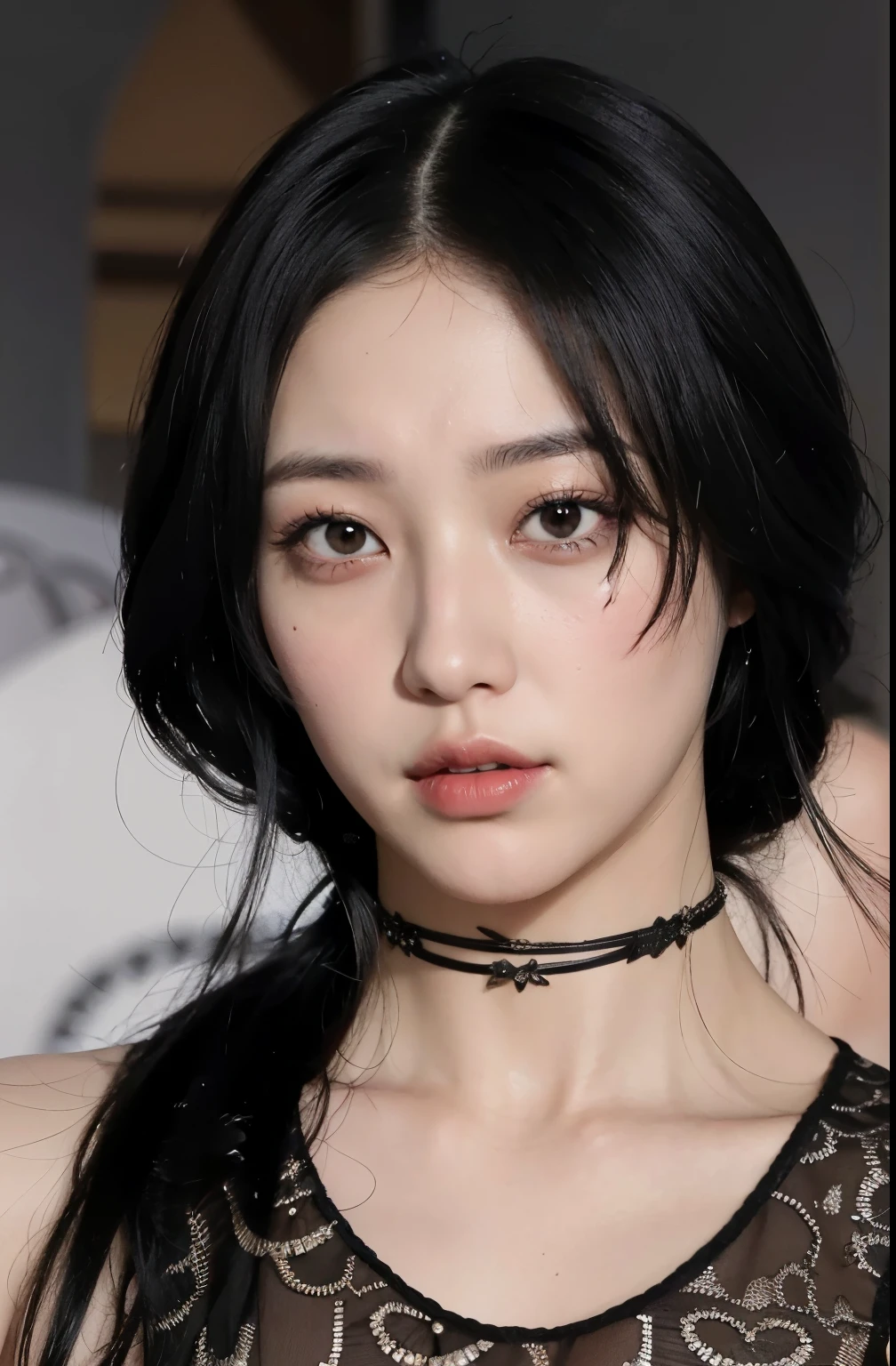 Close-up of a woman wearing a black blouse and a corset., Sui Ishida with black hair, Brutal Korean Goth Girl, Kotegawa Yui, Yoshinori Yo, Marine Kitagawa, Claim Your Territory, Style by Junji Ito, About Ishida, Suda Masami, Eiko Ishioka, Itagaki Publishing