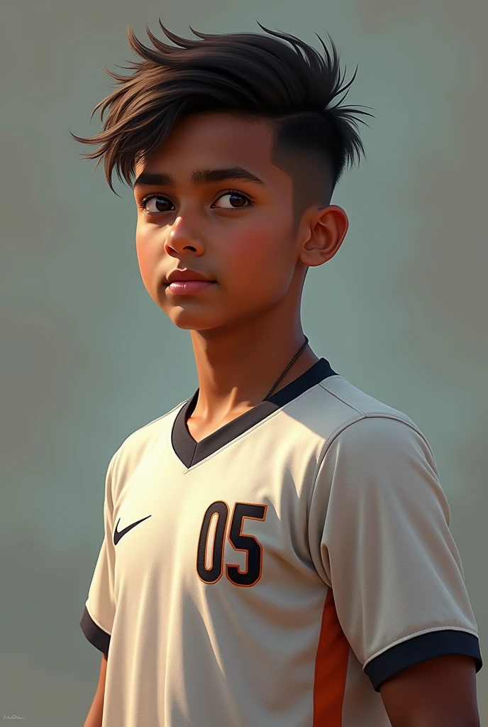 Footballer boy age of 14
whose name is Vashu and gersy no is 05 from back side and his skin tone is colour is like Indian

