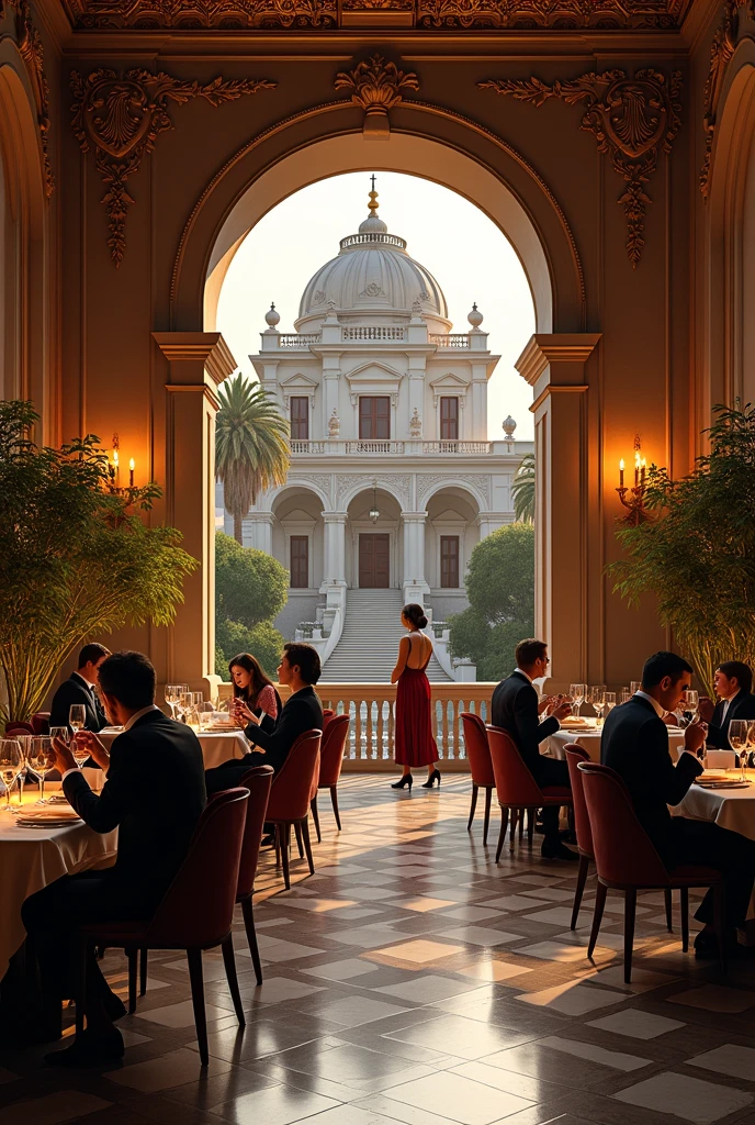 Advertising image of a restaurant named ex sky room with a background of the imperial villa of Potosí