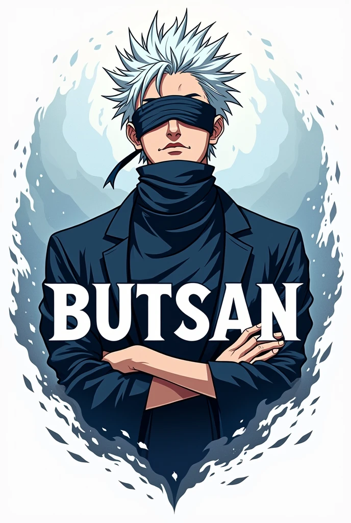 generate logo with character gojo satoro and name BUTSAN