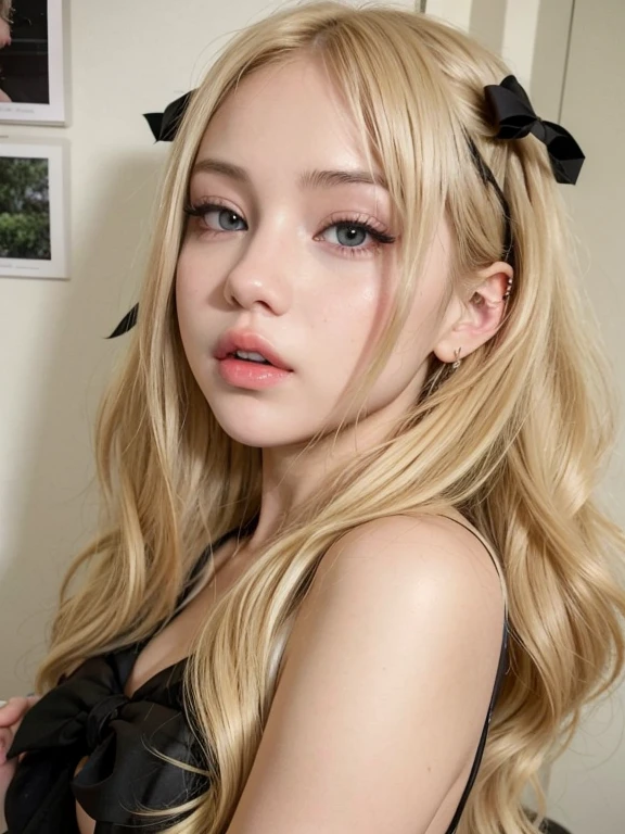 Blonde woman with long hair and piercings posing for a photo..., with long black hair, with long black hair, Perfect white hair girl, Selena Gomez, tifa lockhart with black hair, pale porcelain white skin, anime girl in real life,  with black hair, extremely black hair, very black hair, with long black hair, her hair is black