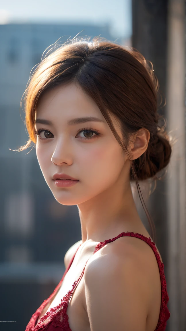 masterpiece, Highest quality, Very detailed, 8k, Realistic, one person's, alone, Tomboy, Very detailed face, (head shot:1.5), Upper Body, Standing in front of a wall covered in hip hop graffiti, Light brown pixie cut hair, She wears tight, short, A thin black tank top and a yellow hoodie with an open zipper., Very good、Reaching into the pocket of a hoodie、Close-up of a tank top revealing the nipple