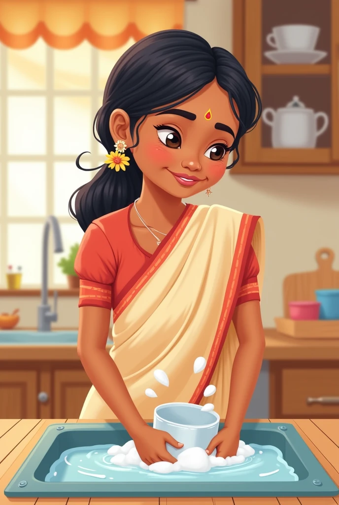 Indian mom cartoon moping the house
