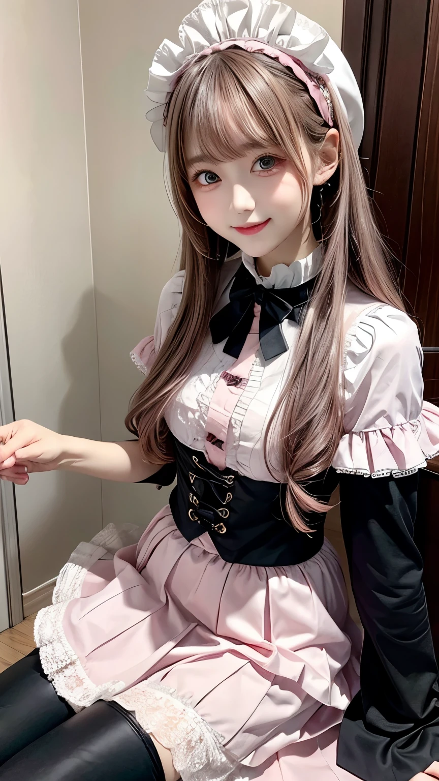 beautiful girl、Very cute angel、Pink ta Clothes、cute、Baby Face、Smile、Long skirt、Black Long Boots、
