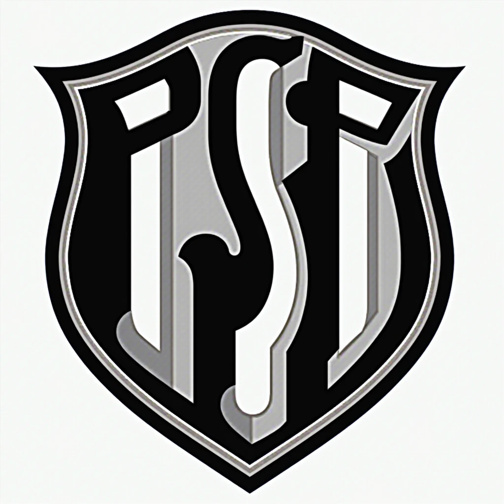 a football logo with the letters PSC in black and white

