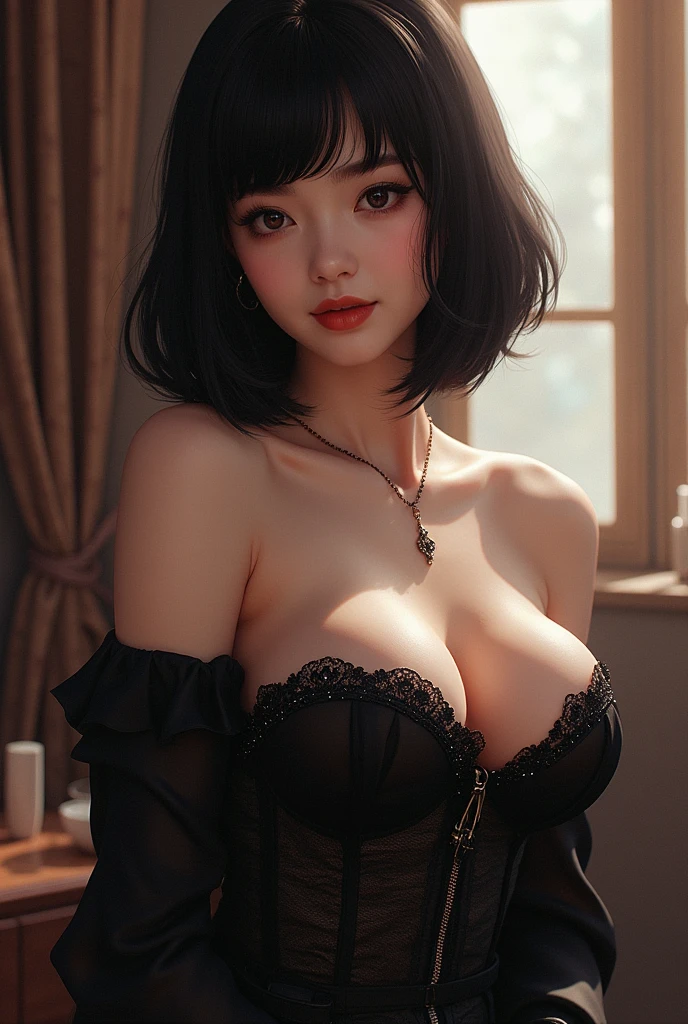 Korean webnovel girl with big boobs and black hair bob cut