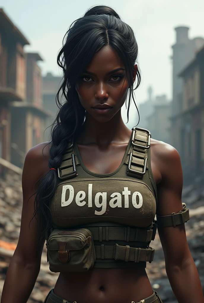 Female darkskin pubg character Put the word "Delgato" on her