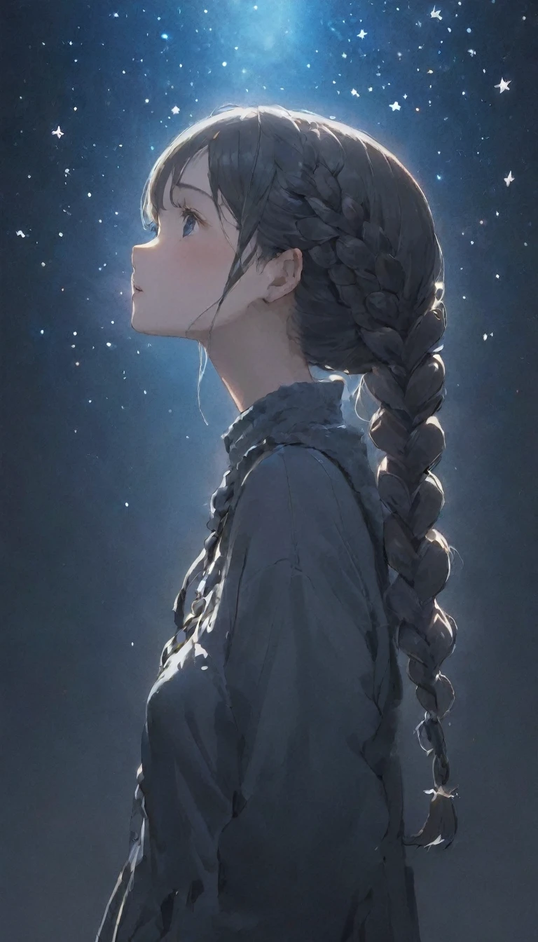 (((god秘的な霧:1.5、Dry ice haze:1.37、god秘的、god々Shii、godを感じる森)))、quality\(8k,非常に精細なCGユニットのwallpaper, masterpiece,High resolution,top-quality,top-quality real texture skin,Surreal,Increase the resolution,RAW Photos,最高quality,Very detailed,wallpaper\),break、(((god秘的な霧:1.5、Dry ice haze:1.37、god秘的、god々Shii、godを感じる森)))、Walking through a ginkgo forest、Long Shot、The subject is small、美Shii暗い森、Fade to Black、Gradation、break、One Woman、Cute girl、French Braid、look up、Side Shot:1.37、美Shii横顔、look up、Almost black blue sky、Stars and clouds、Fresh perspectives、break、Overall dark、Cinema Lighting、Very sophisticated lighting、