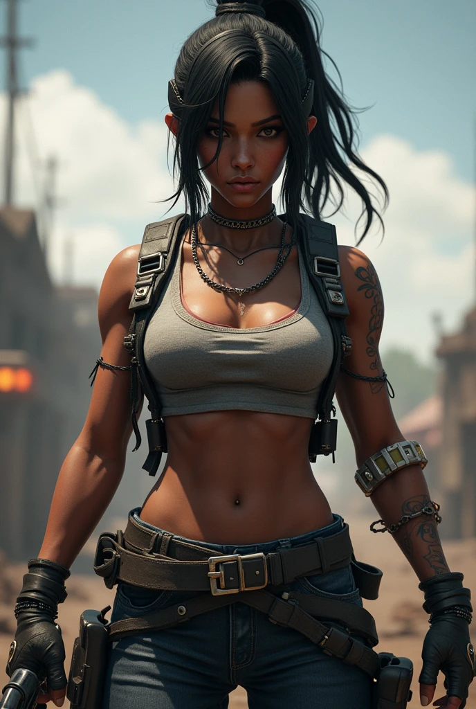 Female darkskin pubg character Put the words "Lany Delgato" on her
