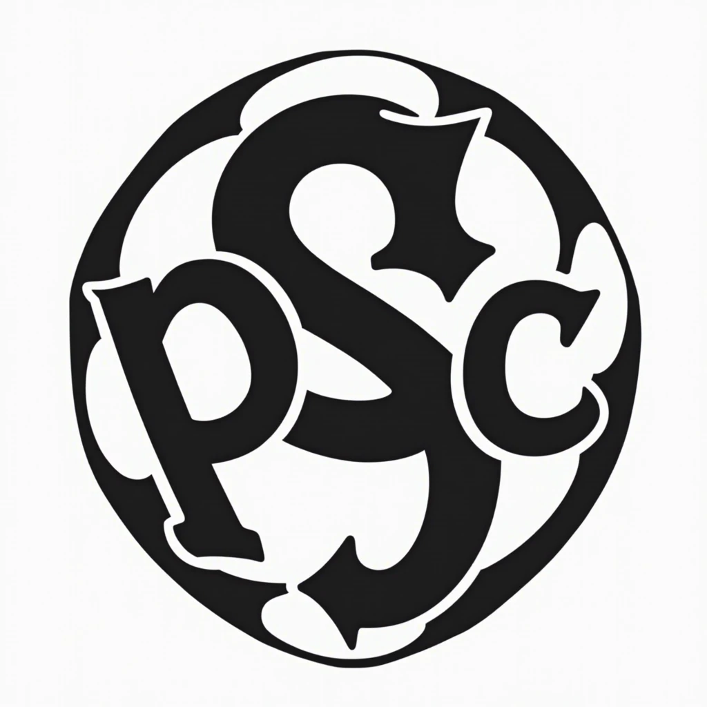 a football logo with the letters PSC in black and white