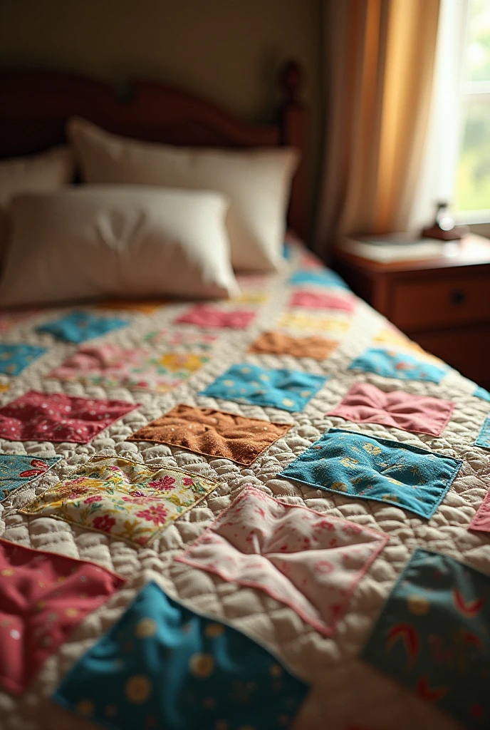 The quilt is repaired,It becomes more solid,It is also more beautiful。Every time I hug it,I can feel grandma's love。