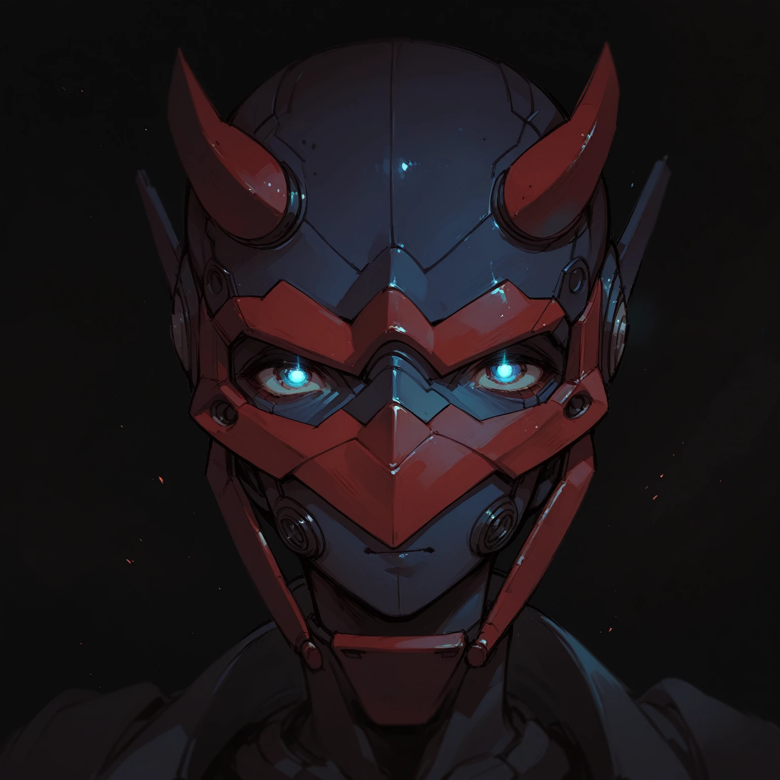 Mechanical Hannya Mask,Woman wearing a Hannya Mask,Glowing Eyes,Iron Man Mask,Cover your mouth,