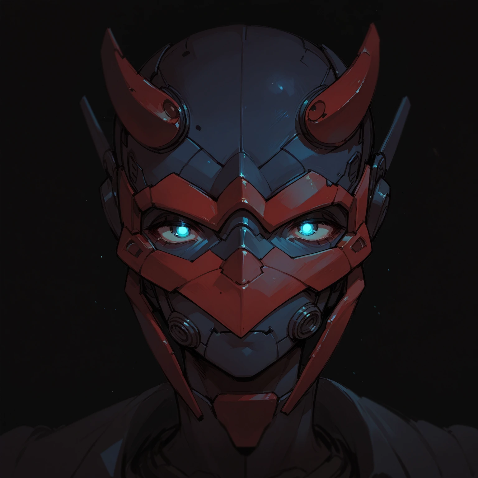 Mechanical Hannya Mask,Woman wearing a Hannya Mask,Glowing Eyes,Iron Man Mask,Cover your mouth,