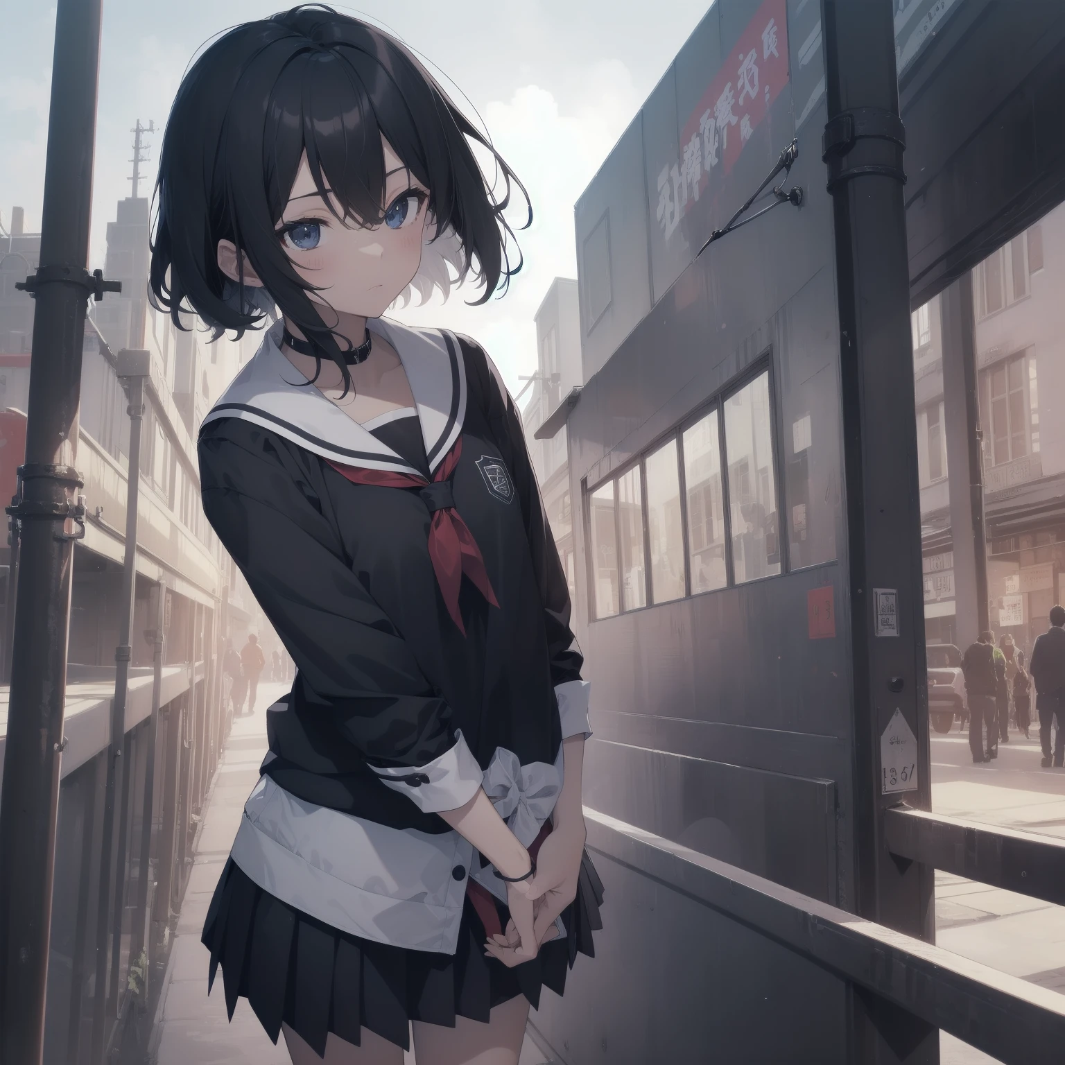 ultra-absurdres-Top quality by artist God, ultra-detailed, high resolution, anime moe artstyle, best anime 8k konachan wallpaper, pixiv contest winner, pool:2810, perfect anatomy,break, 1girl, (Please draw a girl walking sleepily to school alone. )break,(Solo,little female, 13-year-old:1.3),Full limbs, complete fingers,a junior high school student, (very short hair), short cut, flat chest, , small butt, small black eyes, beautiful detailed eyes, well-proportioned iris and pupils, expressive eyes, highres detailed hair, soft expression, salor school_uniform, sailor collar, serahuku, bow, pleated skirt,(Detailed Lighting), (Detailed background), in the School commute route. break,super detailed skin, Best cinematic lighting powered by famous artist, 8k,beauty illustration,photoshop_(medium),very aesthetic,break,((artist:izumi_tsubasu )), artist:clamp ,artist:carnelian ,artist:kantoku ,