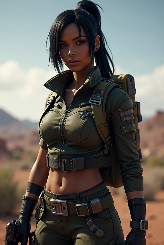 Female darkskin pubg character Put the words "Lany Delgato" on her